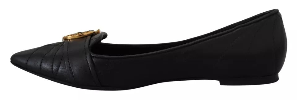 Dolce & Gabbana Black Devotion Leather Pointy Flats Shoes Dolce & Gabbana