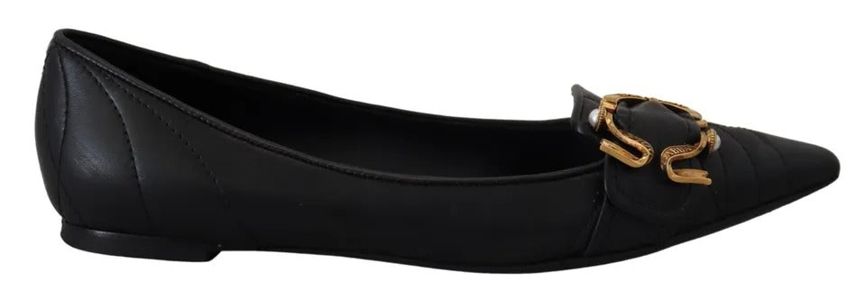 Dolce & Gabbana Black Devotion Leather Pointy Flats Shoes Dolce & Gabbana