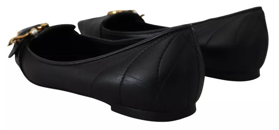 Dolce & Gabbana Black Devotion Leather Pointy Flats Shoes Dolce & Gabbana