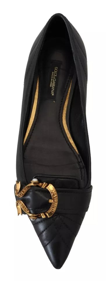 Dolce & Gabbana Black Devotion Leather Pointy Flats Shoes Dolce & Gabbana