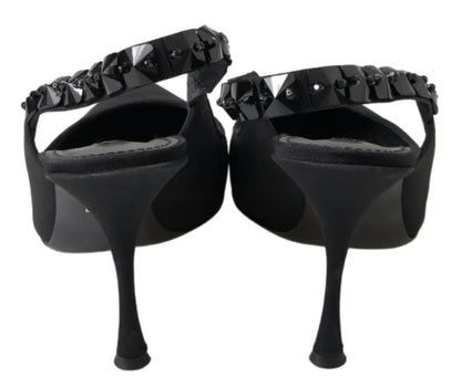 Dolce & Gabbana Black Embellished Charmeuse Slingback Heels Shoes Dolce & Gabbana