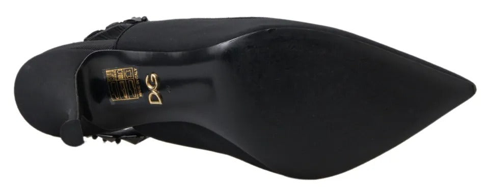 Dolce & Gabbana Black Embellished Charmeuse Slingback Heels Shoes Dolce & Gabbana