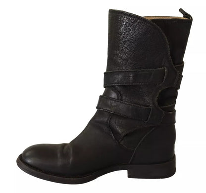 Dolce & Gabbana Black Leather Buckle Mid Calf Boots Shoes Dolce & Gabbana