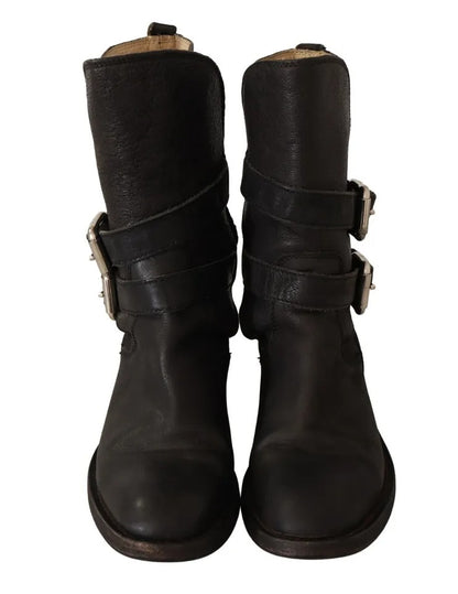 Dolce & Gabbana Black Leather Buckle Mid Calf Boots Shoes Dolce & Gabbana