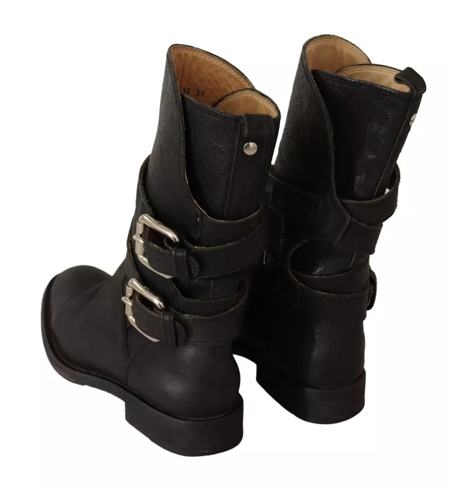 Dolce & Gabbana Black Leather Buckle Mid Calf Boots Shoes Dolce & Gabbana