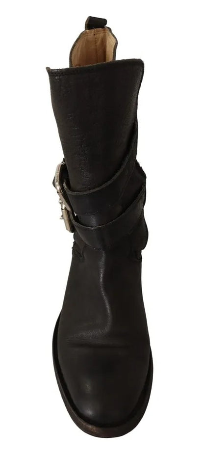 Dolce & Gabbana Black Leather Buckle Mid Calf Boots Shoes Dolce & Gabbana