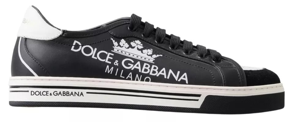 Dolce & Gabbana Black Leather Crown Milano Sneakers Casual Shoes Dolce & Gabbana