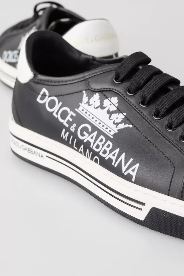 Dolce & Gabbana Black Leather Crown Milano Sneakers Casual Shoes Dolce & Gabbana