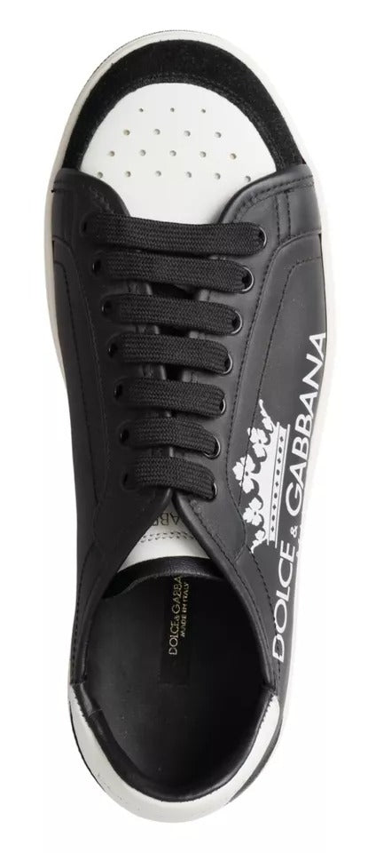 Dolce & Gabbana Black Leather Crown Milano Sneakers Casual Shoes Dolce & Gabbana