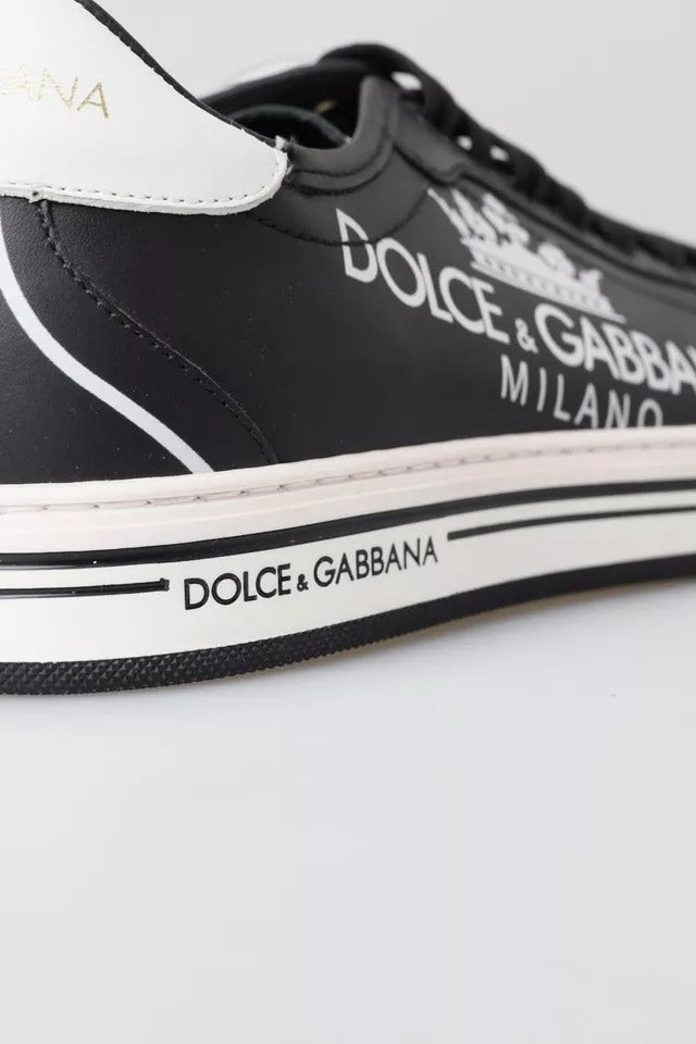 Dolce & Gabbana Black Leather Crown Milano Sneakers Casual Shoes Dolce & Gabbana