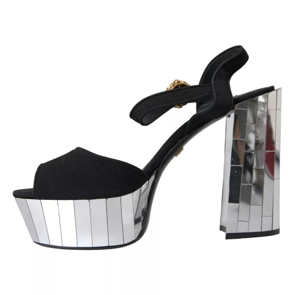 Dolce & Gabbana Black Mirror Heels Crystal Platform Sandals Shoes Dolce & Gabbana