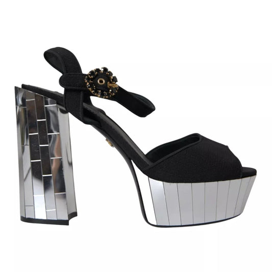 Dolce & Gabbana Black Mirror Heels Crystal Platform Sandals Shoes Dolce & Gabbana