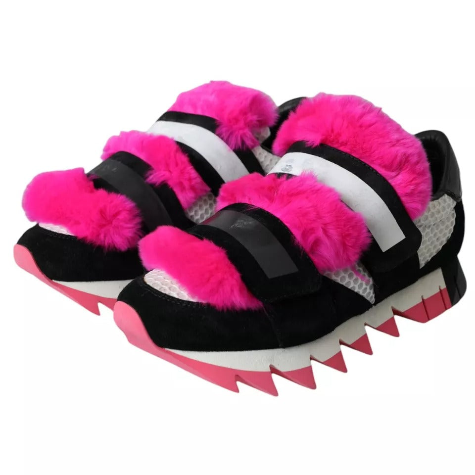 Dolce & Gabbana Black Pink Neoprene Stretch Shark Sneakers Shoes Dolce & Gabbana