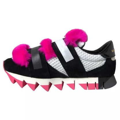 Dolce & Gabbana Black Pink Neoprene Stretch Shark Sneakers Shoes Dolce & Gabbana