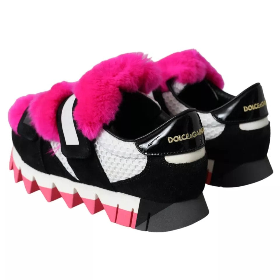 Dolce & Gabbana Black Pink Neoprene Stretch Shark Sneakers Shoes Dolce & Gabbana