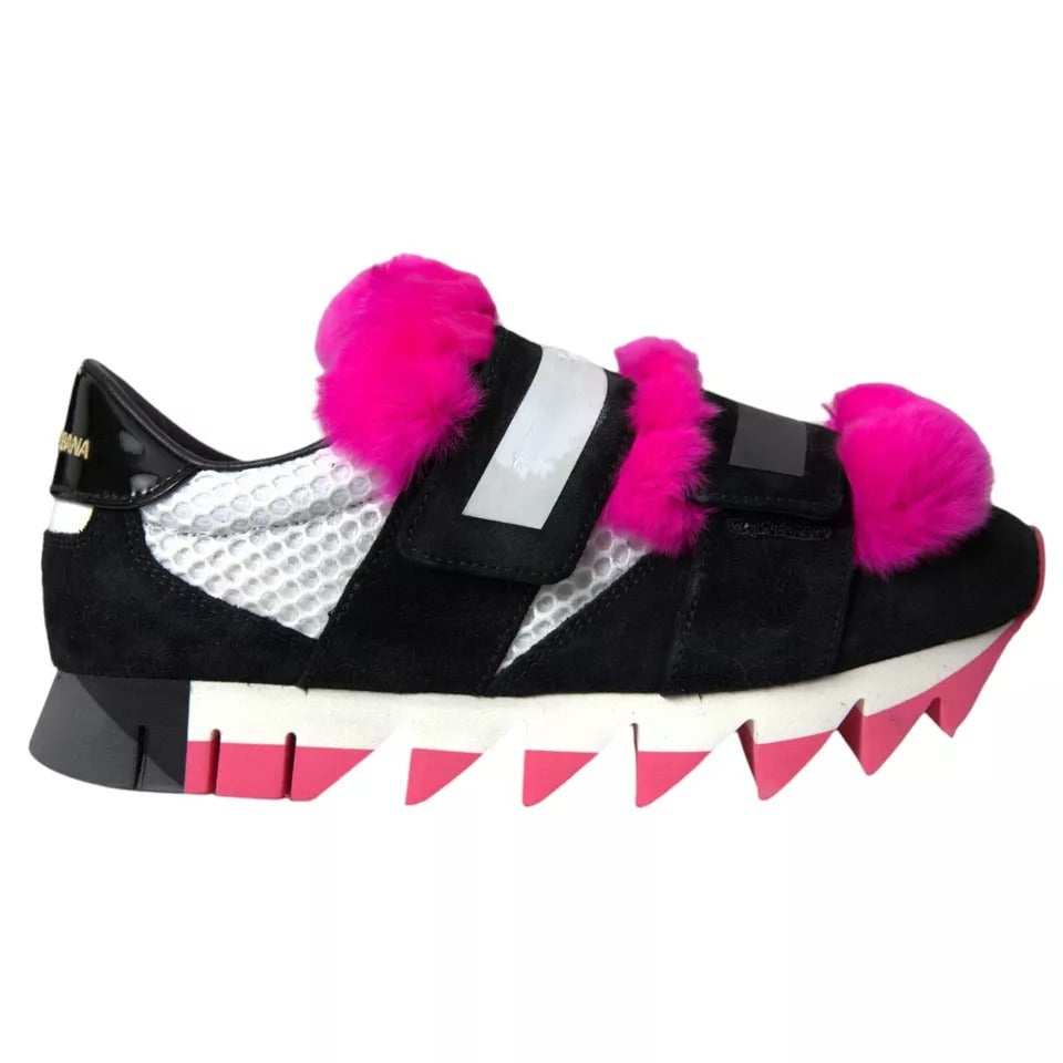 Dolce & Gabbana Black Pink Neoprene Stretch Shark Sneakers Shoes Dolce & Gabbana