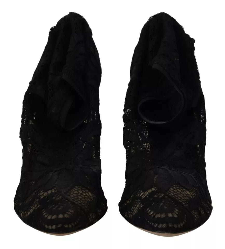 Dolce & Gabbana Black Stretch Socks Taormina Lace Boots Shoes Dolce & Gabbana