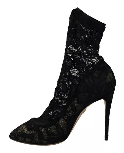 Dolce & Gabbana Black Stretch Socks Taormina Lace Boots Shoes Dolce & Gabbana