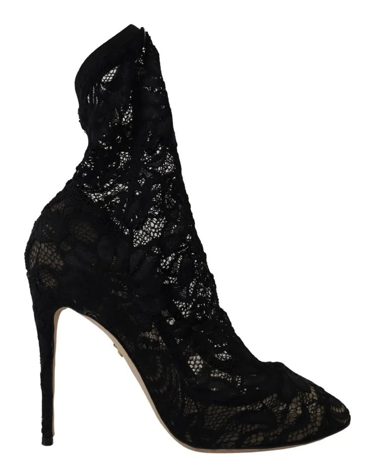 Dolce & Gabbana Black Stretch Socks Taormina Lace Boots Shoes Dolce & Gabbana