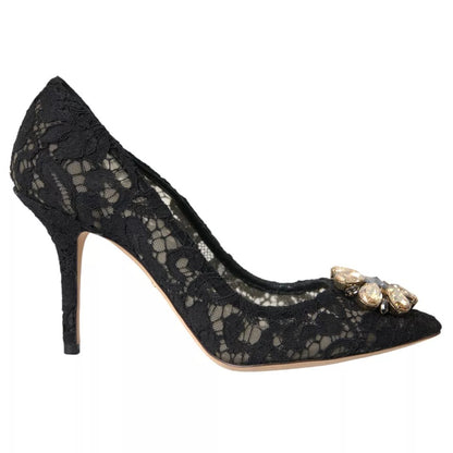 Dolce & Gabbana Black Taormina Lace Crystal Heel Pumps Shoes Dolce & Gabbana