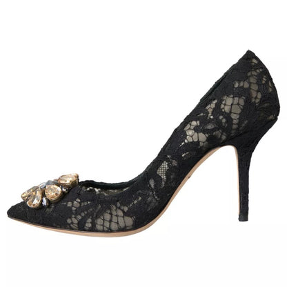 Dolce & Gabbana Black Taormina Lace Crystal Heel Pumps Shoes Dolce & Gabbana