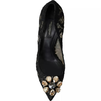 Dolce & Gabbana Black Taormina Lace Crystal Heel Pumps Shoes Dolce & Gabbana