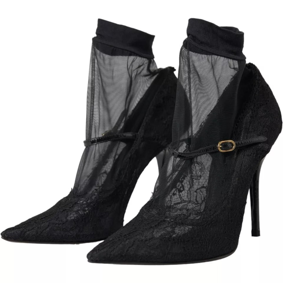 Dolce & Gabbana Black Tulle Stretch Boots Pumps Shoes Dolce & Gabbana