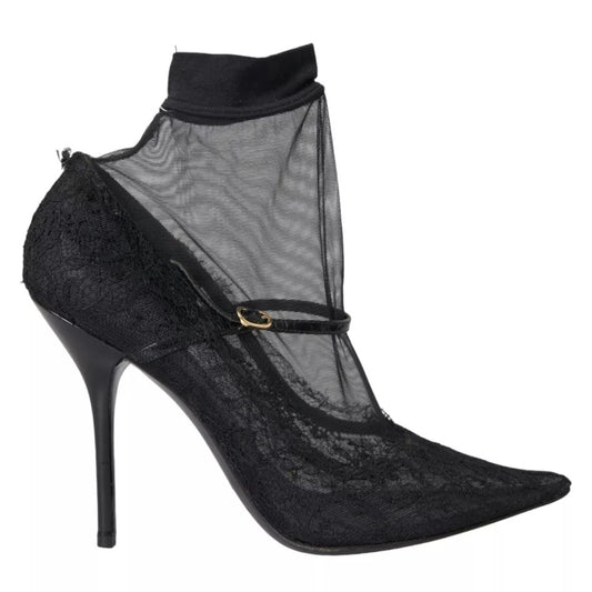 Dolce & Gabbana Black Tulle Stretch Boots Pumps Shoes Dolce & Gabbana