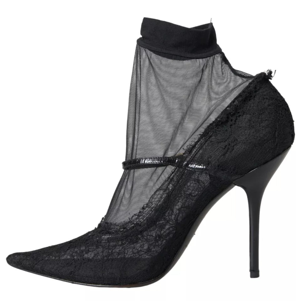 Dolce & Gabbana Black Tulle Stretch Boots Pumps Shoes Dolce & Gabbana