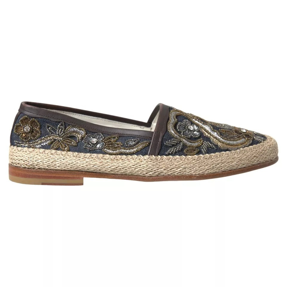 Dolce & Gabbana Blue Embroidered Denim Men Espadrilles Shoes Dolce & Gabbana