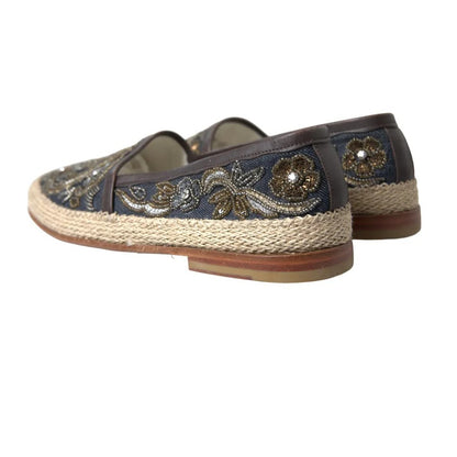 Dolce & Gabbana Blue Embroidered Denim Men Espadrilles Shoes Dolce & Gabbana