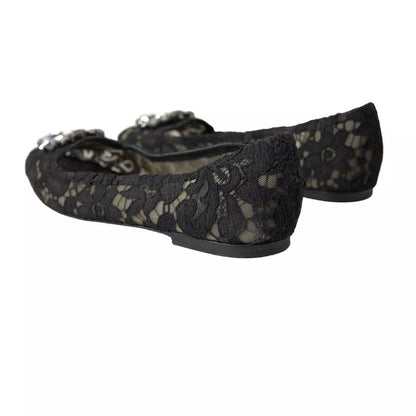 Dolce & Gabbana Black Taormina Lace Crystals Flats Shoes Dolce & Gabbana