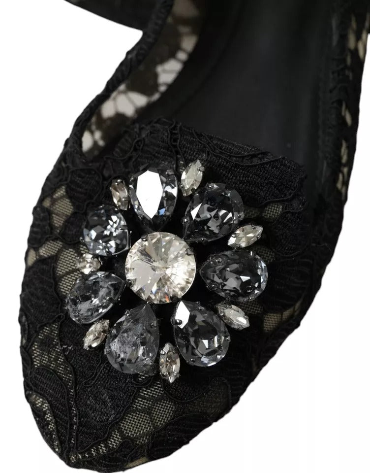 Dolce & Gabbana Black Taormina Lace Crystals Flats Shoes Dolce & Gabbana