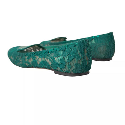 Dolce & Gabbana Green Taormina Lace Slip On Flats Shoes Dolce & Gabbana