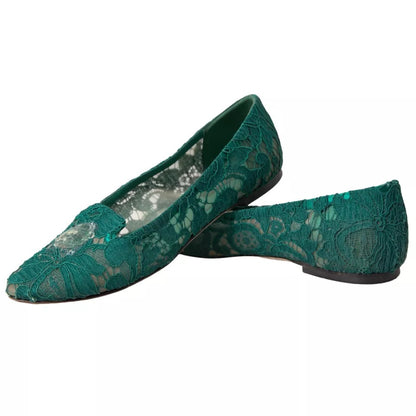 Dolce & Gabbana Green Taormina Lace Slip On Flats Shoes Dolce & Gabbana