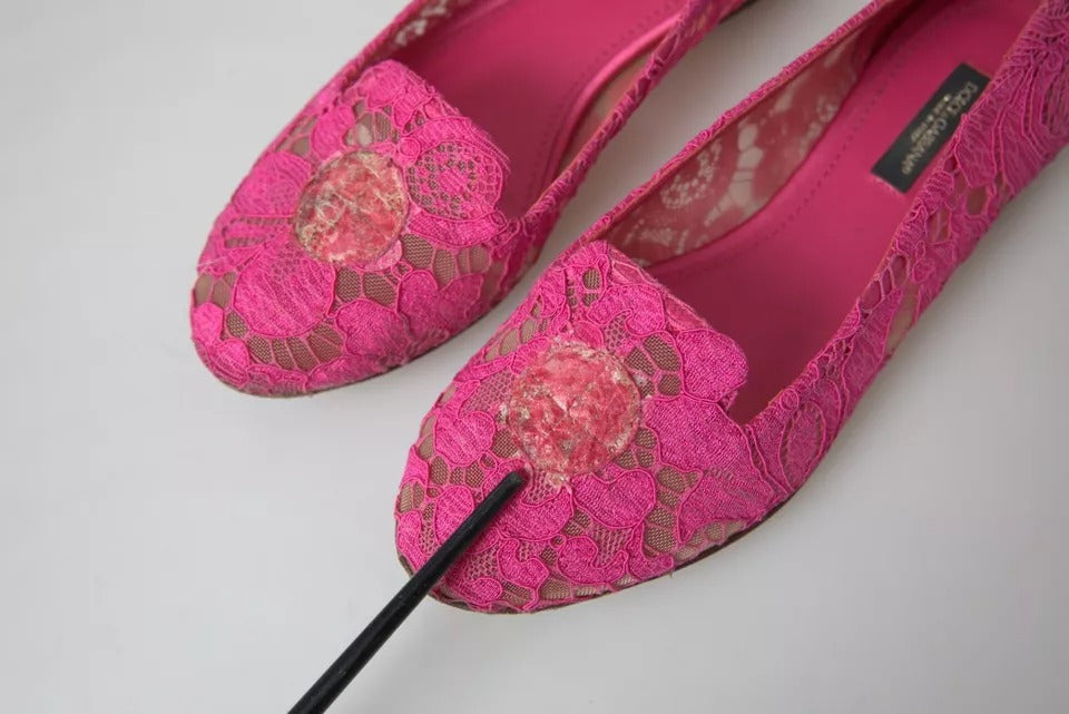 Dolce & Gabbana Pink Taormina Lace Slip On Flats Shoes Dolce & Gabbana