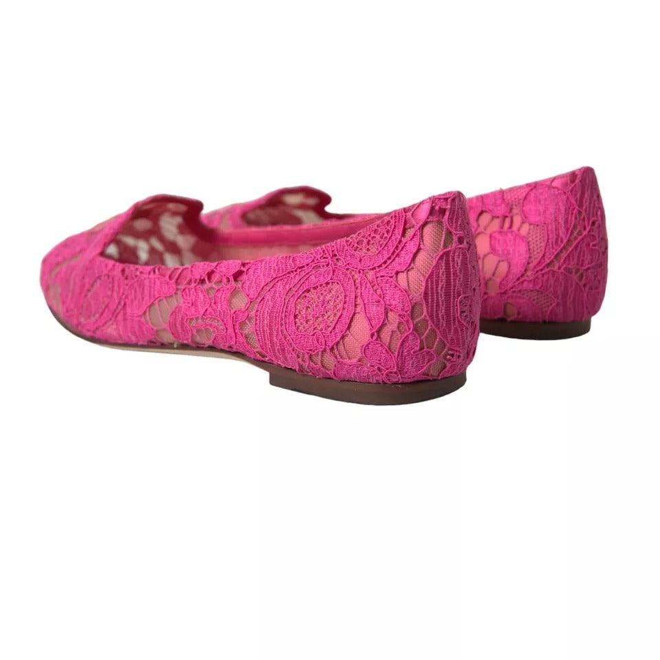 Dolce & Gabbana Pink Taormina Lace Slip On Flats Shoes Dolce & Gabbana