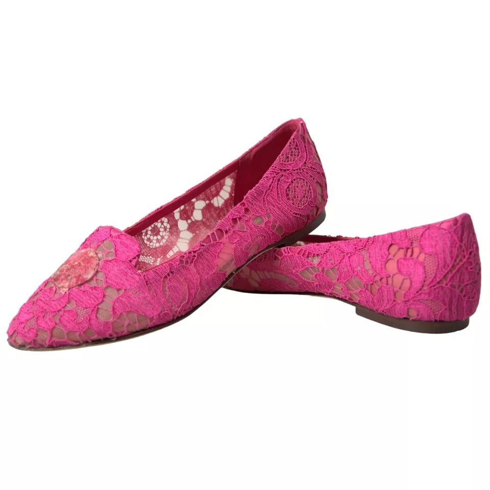 Dolce & Gabbana Pink Taormina Lace Slip On Flats Shoes Dolce & Gabbana