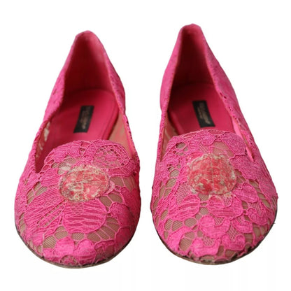 Dolce & Gabbana Pink Taormina Lace Slip On Flats Shoes Dolce & Gabbana