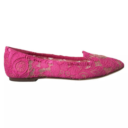 Dolce & Gabbana Pink Taormina Lace Slip On Flats Shoes Dolce & Gabbana