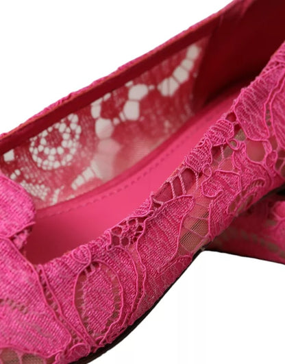 Dolce & Gabbana Pink Taormina Lace Slip On Flats Shoes Dolce & Gabbana