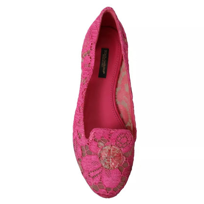 Dolce & Gabbana Pink Taormina Lace Slip On Flats Shoes Dolce & Gabbana