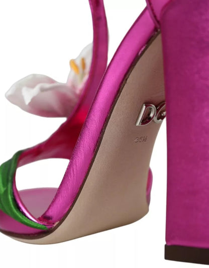 Dolce & Gabbana Fuchsia Flower Crystals Heels Sandals Shoes Dolce & Gabbana