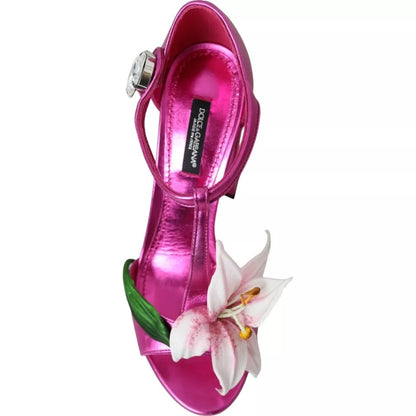 Dolce & Gabbana Fuchsia Flower Crystals Heels Sandals Shoes Dolce & Gabbana