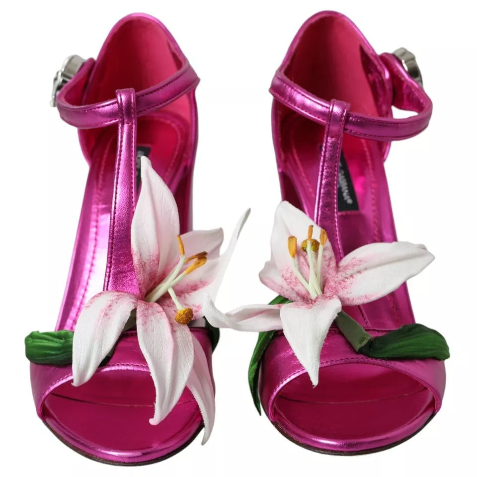 Dolce & Gabbana Fuchsia Flower Crystals Heels Sandals Shoes Dolce & Gabbana