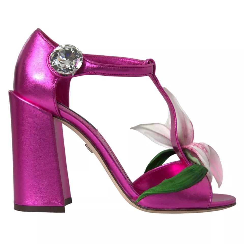 Dolce & Gabbana Fuchsia Flower Crystals Heels Sandals Shoes Dolce & Gabbana