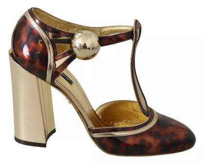 Dolce & Gabbana Gold Leopard T-strap Pumps Sandals Shoes Dolce & Gabbana