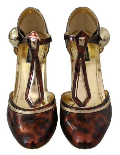 Dolce & Gabbana Gold Leopard T-strap Pumps Sandals Shoes Dolce & Gabbana