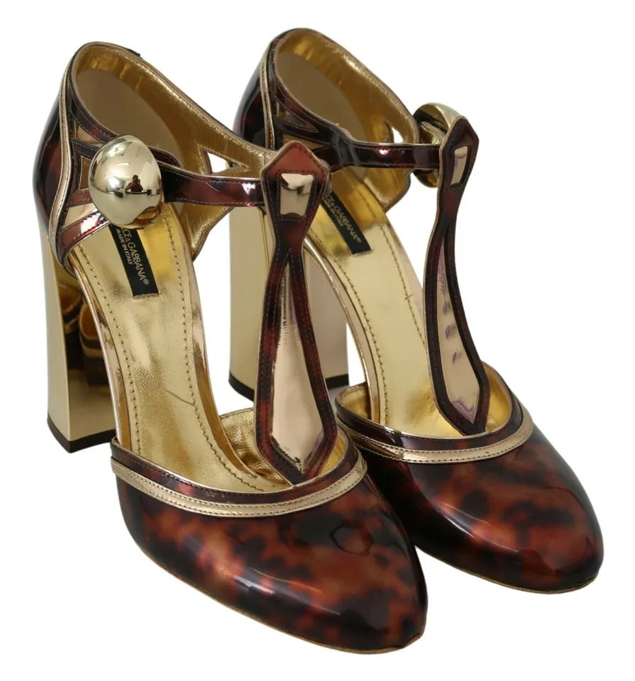 Dolce & Gabbana Gold Leopard T-strap Pumps Sandals Shoes Dolce & Gabbana