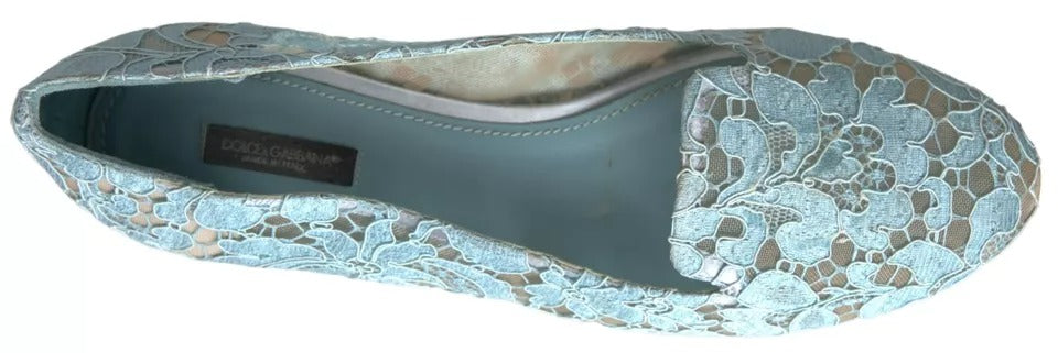 Dolce & Gabbana Light Blue Floral Lace Loafers Flats Shoes Dolce & Gabbana